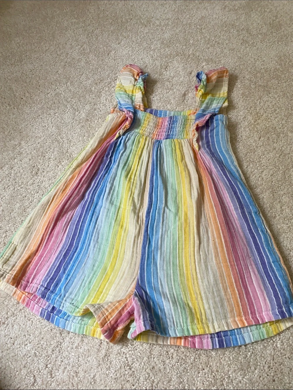 GAP Rainbow Stripe Cotton Romper ruffle sleeve size 4T